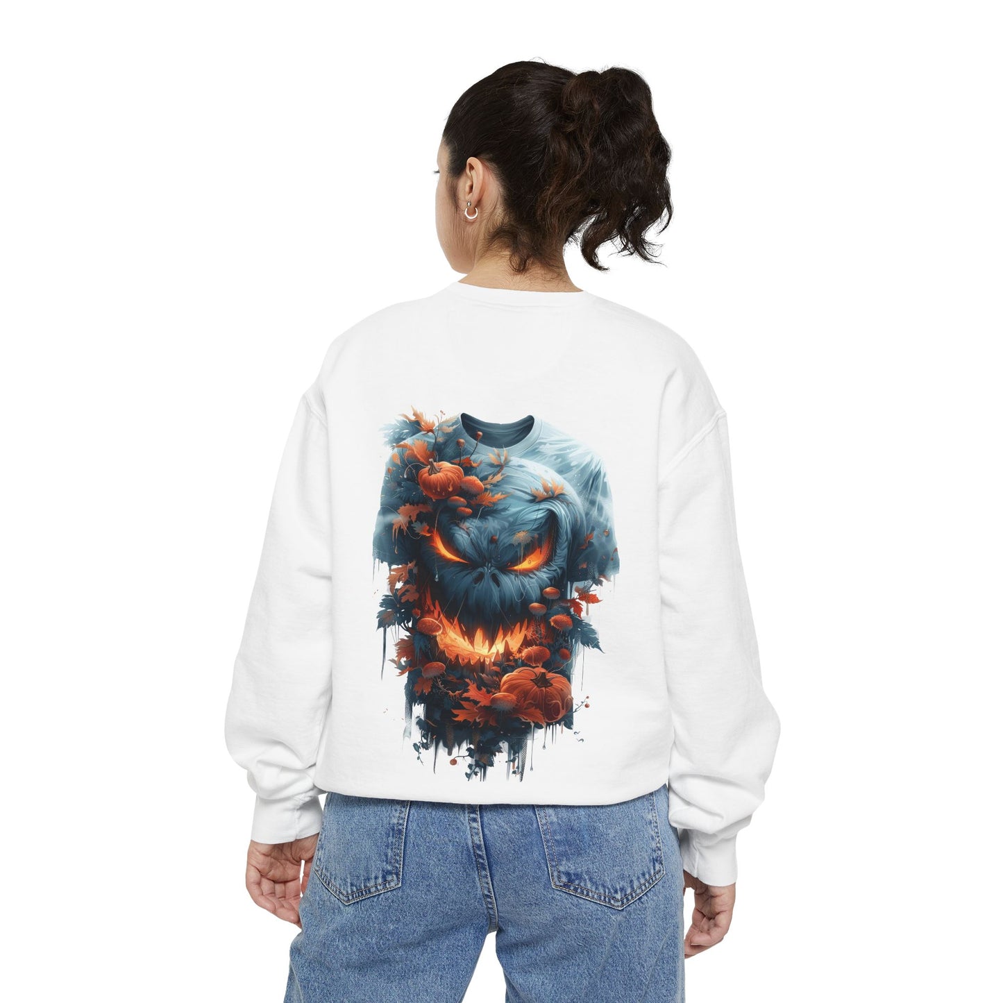 Unisex Garment-Dyed Sweatshirt with spooky and creepy vibe