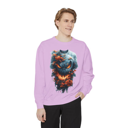 Unisex Garment-Dyed Sweatshirt with spooky and creepy vibe
