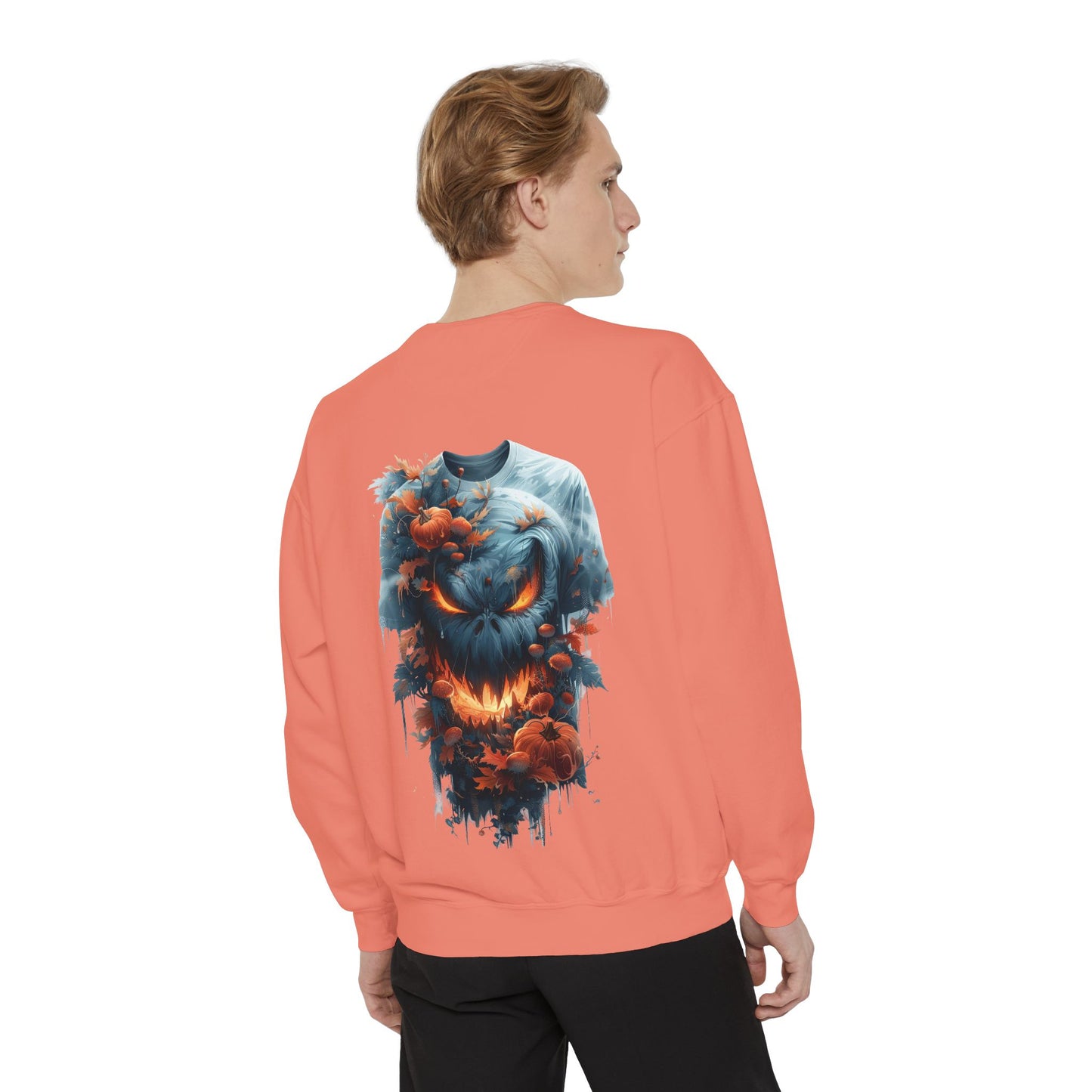 Unisex Garment-Dyed Sweatshirt with spooky and creepy vibe
