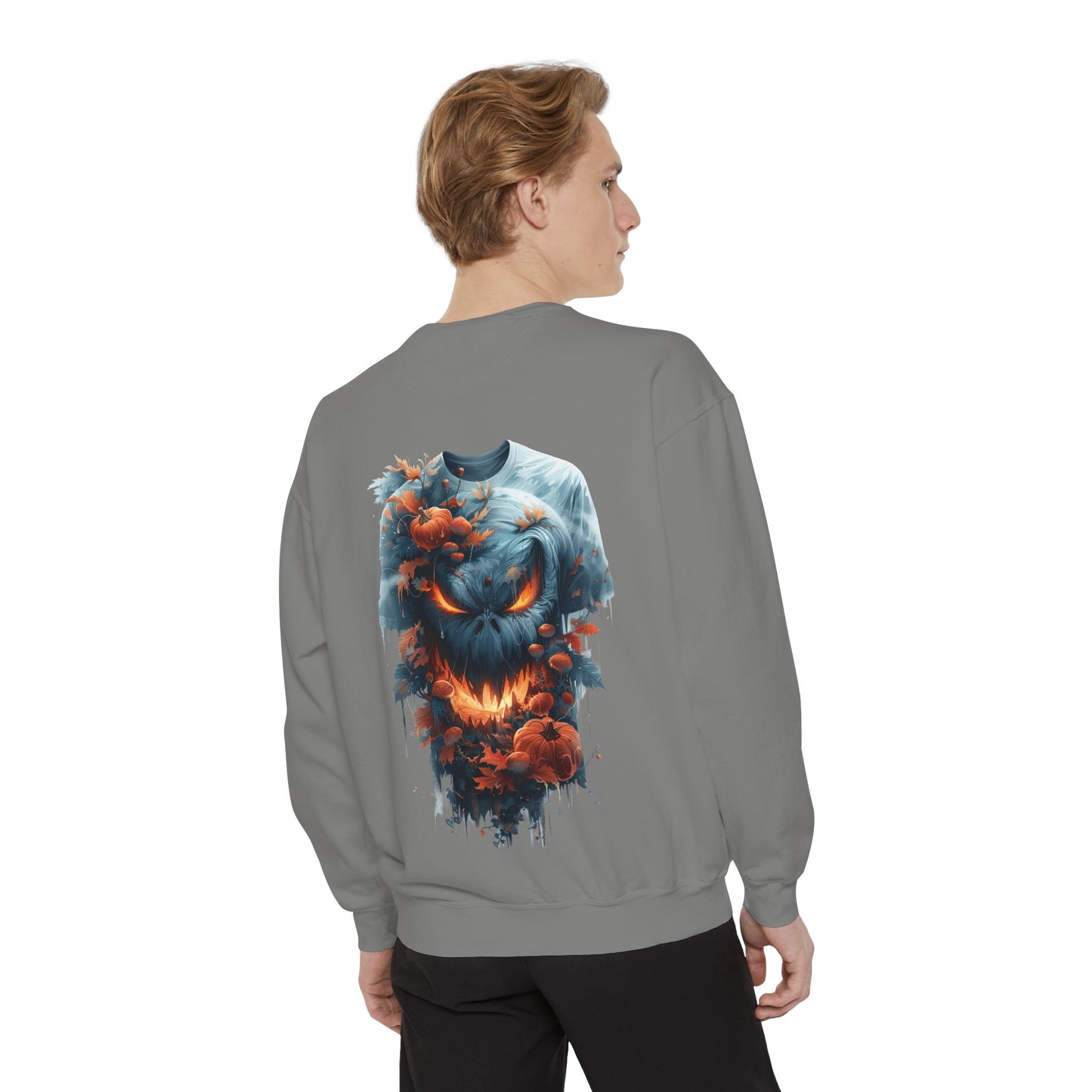 Unisex Garment-Dyed Sweatshirt with spooky and creepy vibe