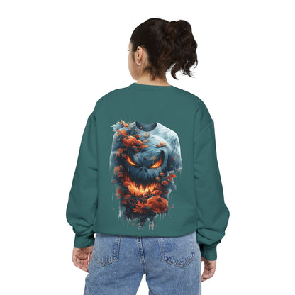 Unisex Garment-Dyed Sweatshirt with spooky and creepy vibe