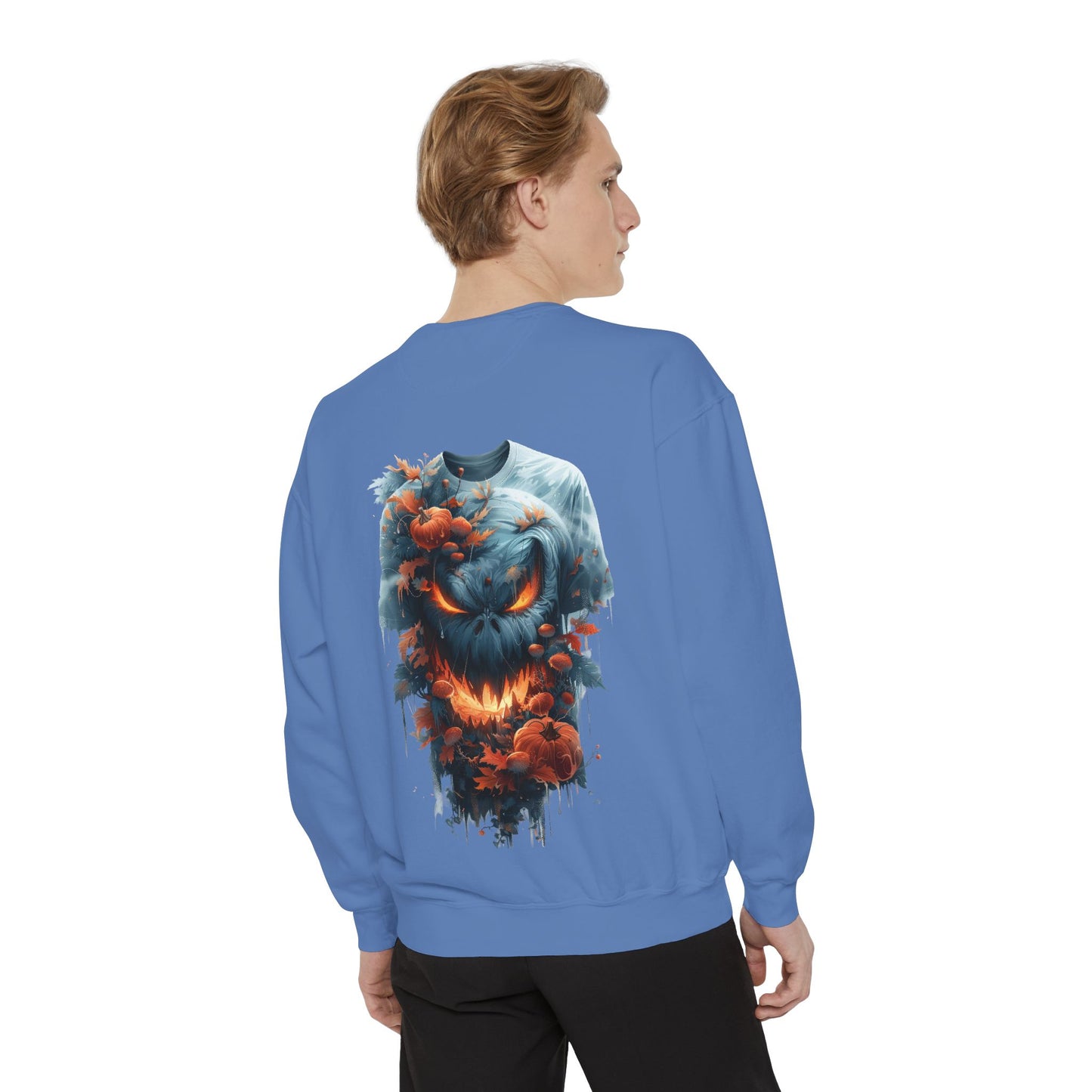 Unisex Garment-Dyed Sweatshirt with spooky and creepy vibe