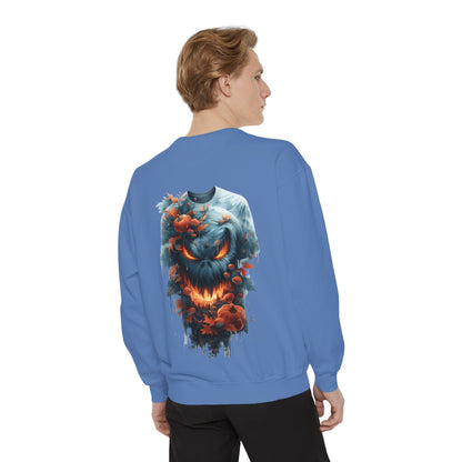 Unisex Garment-Dyed Sweatshirt with spooky and creepy vibe