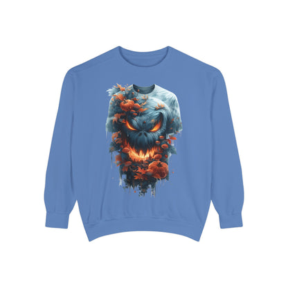 Unisex Garment-Dyed Sweatshirt with spooky and creepy vibe