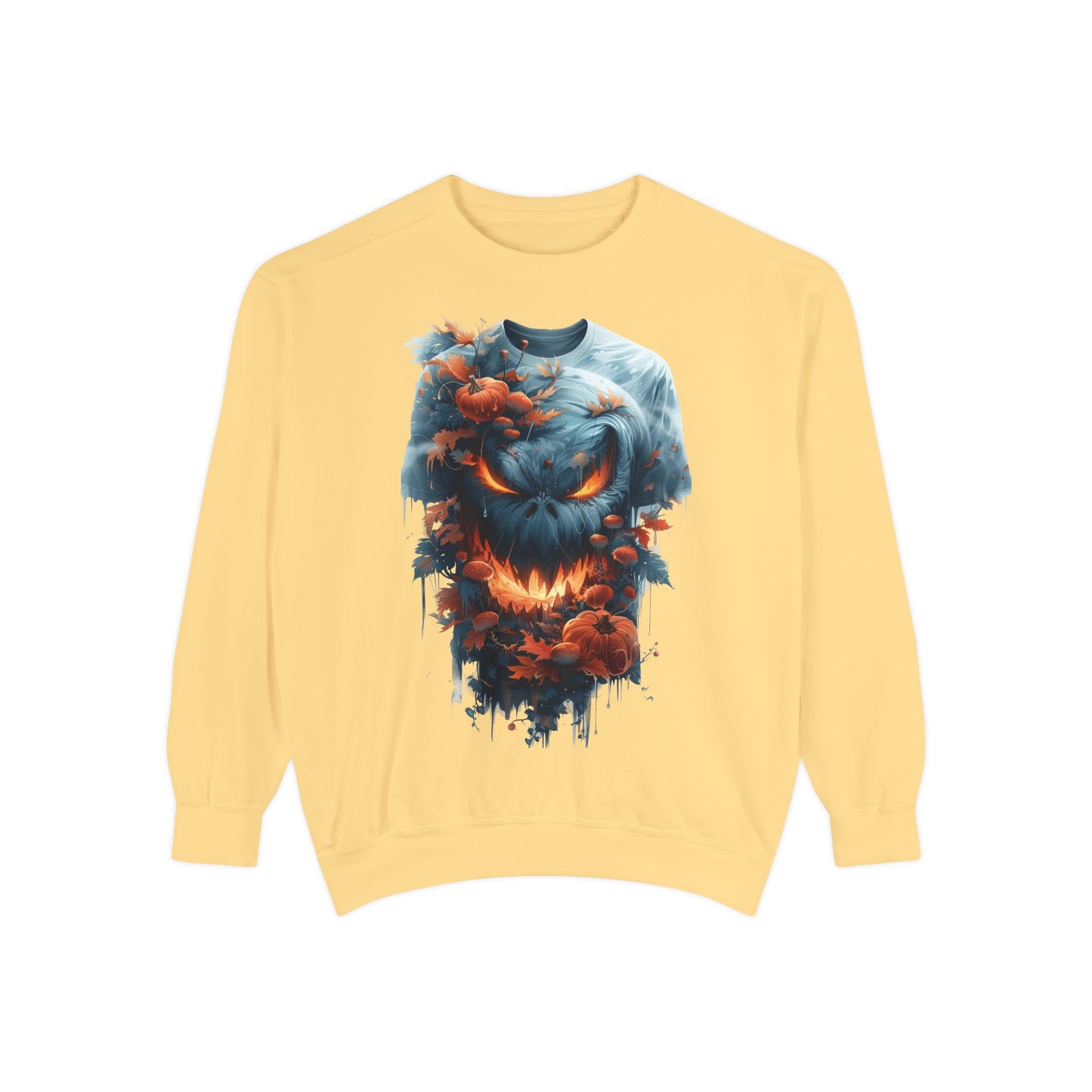 Unisex Garment-Dyed Sweatshirt with spooky and creepy vibe
