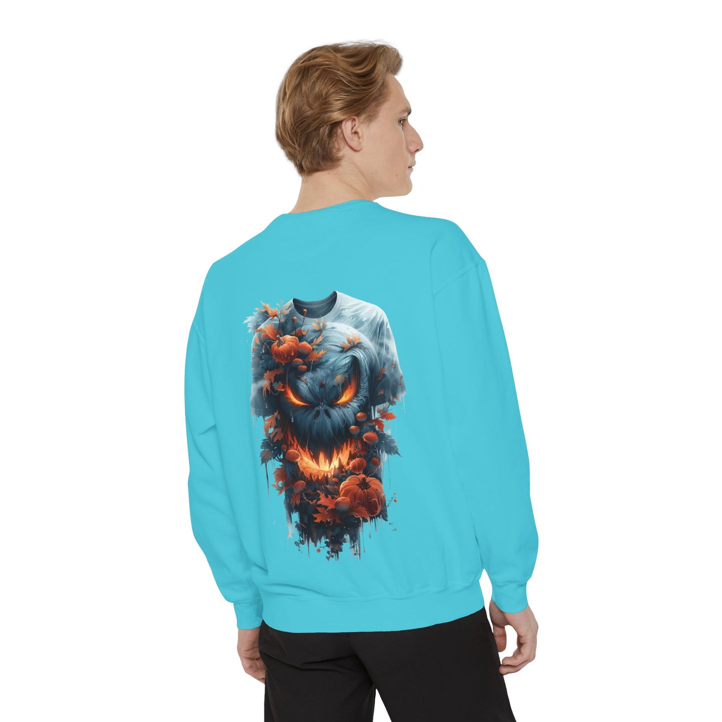 Unisex Garment-Dyed Sweatshirt with spooky and creepy vibe