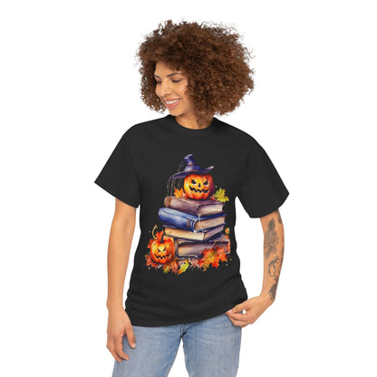 Halloween Book Lover Tee, Unisex Heavy Cotton Tee, Fall Festival Shirt, Pumpkin Spice Apparel, Teacher Gift, Autumn T-Shirt