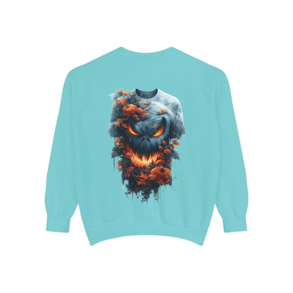 Unisex Garment-Dyed Sweatshirt with spooky and creepy vibe