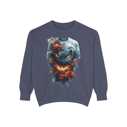 Unisex Garment-Dyed Sweatshirt with spooky and creepy vibe