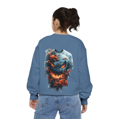 Unisex Garment-Dyed Sweatshirt with spooky and creepy vibe
