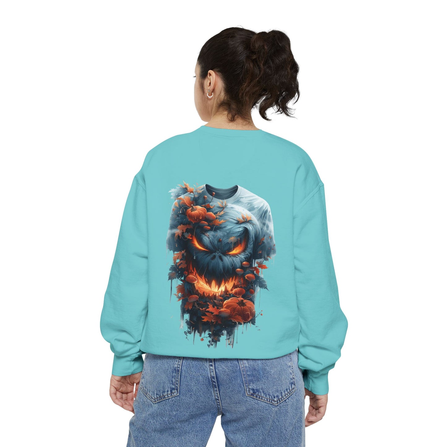 Unisex Garment-Dyed Sweatshirt with spooky and creepy vibe