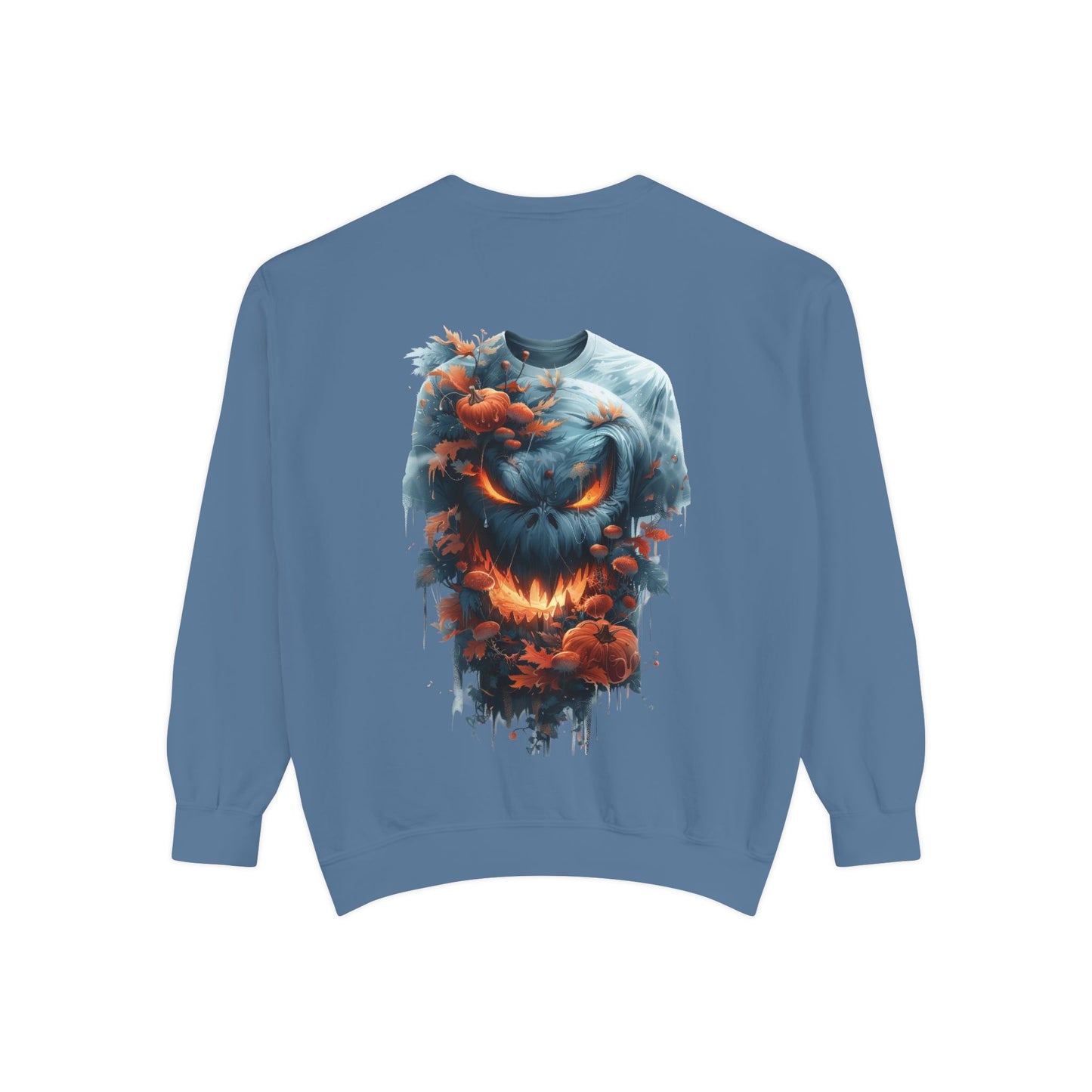 Unisex Garment-Dyed Sweatshirt with spooky and creepy vibe