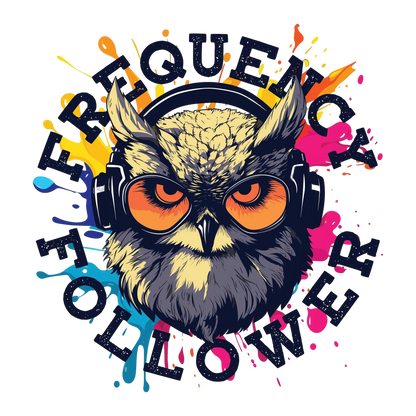 Tshirt or poster design with a owl listening to music on headphones