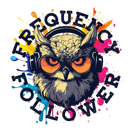 Tshirt or poster design with a owl listening to music on headphones